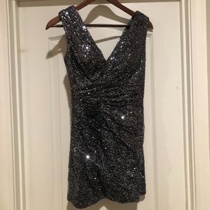 La Femme Sleeveless Sequined Cocktail Dress